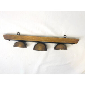 Vtg Antique Brass Carriage Sleigh Bells Triple Clapper on Metal Strap & Wood